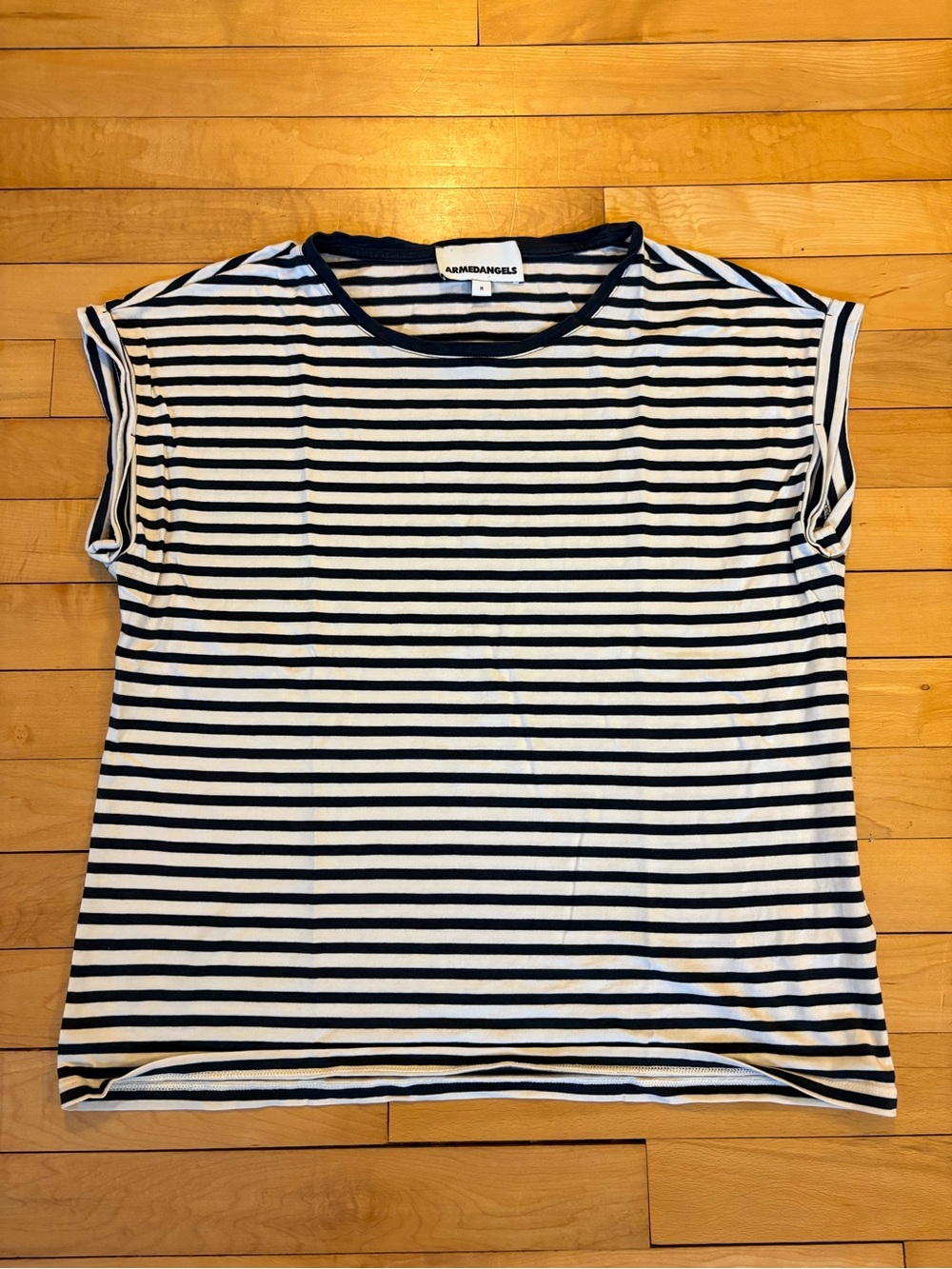 ARMEDANGELS Navy & White Striped Short Sleeve Tee
